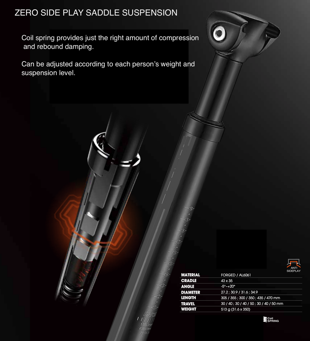 Suspension Seat Posts for comfort riding.